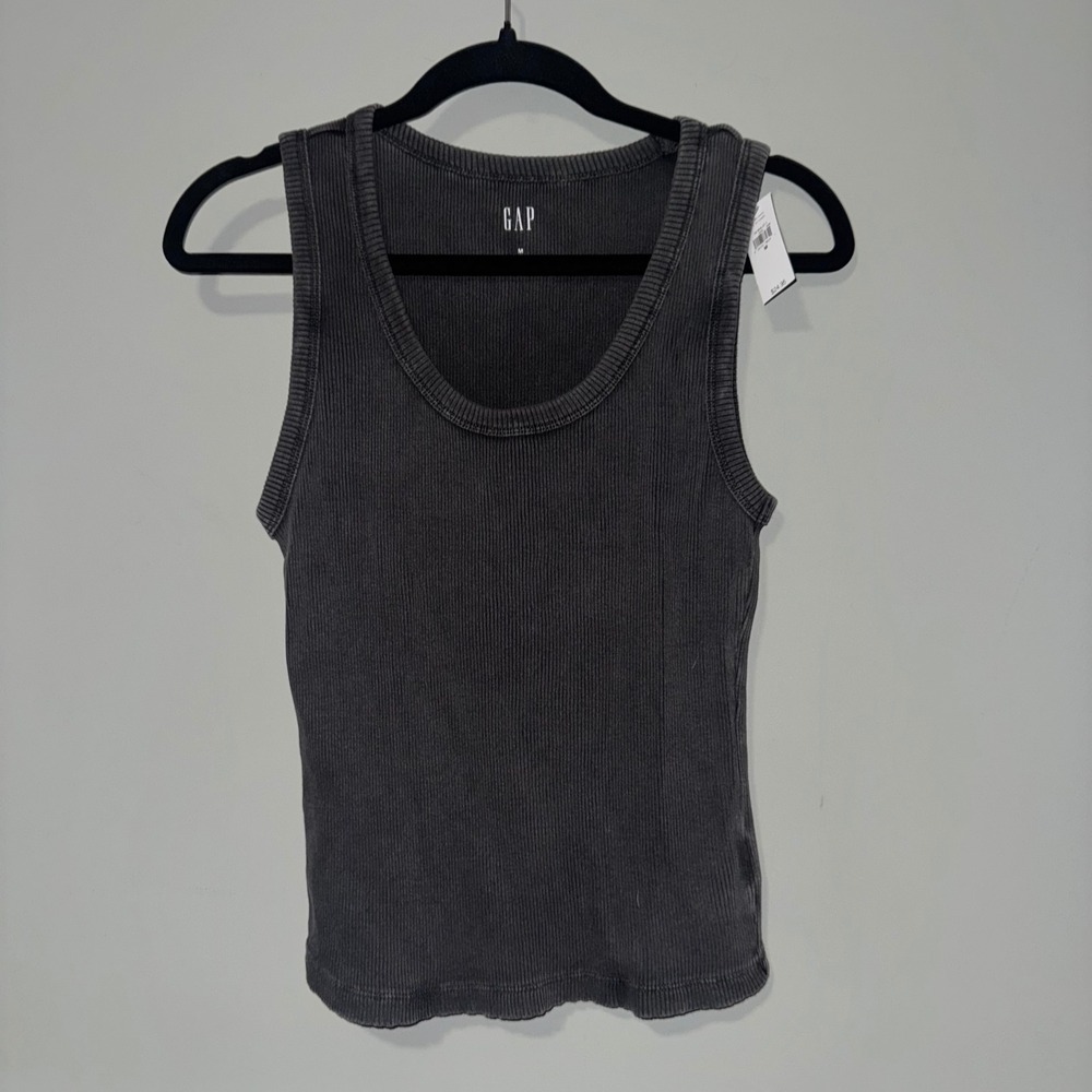 Gap Womens Ribbed Scoop Neck Tank Top Charcoal Gray Mineral Wash Size M